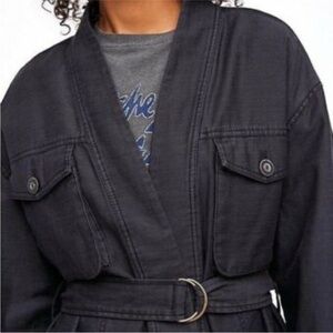 Free People Black Belted Utility Jacket with Chest Pockets